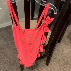 Girls pineapple print one piece pink bathing suit